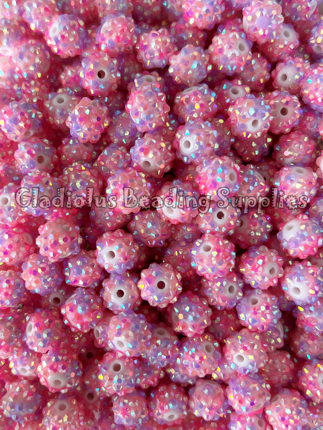 25 Qty 12mm Pink/Purple Rhinestone Acrylic Beads - Acrylic Rhinestone Beads - Bubblegum Beads