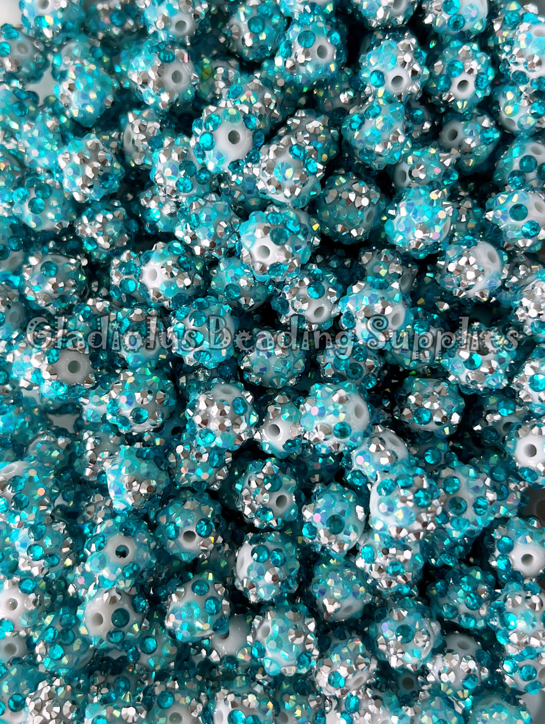 25 Qty 12mm Blue/Silver Rhinestone Acrylic Beads - Acrylic Rhinestone Beads - Bubblegum Beads