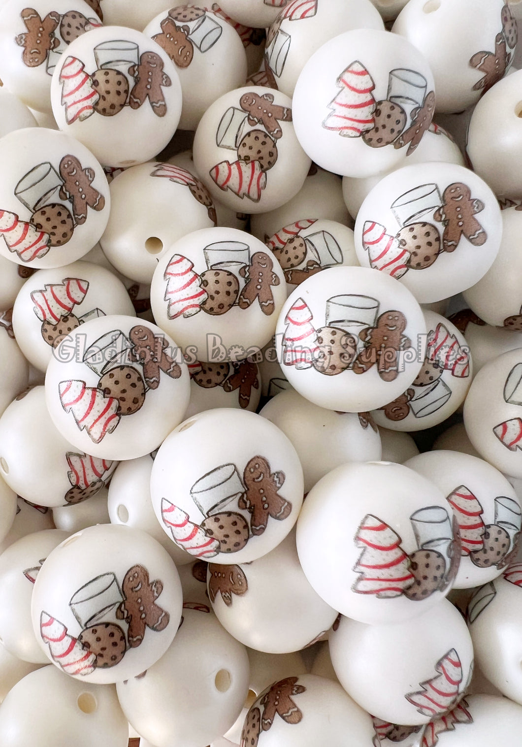 20mm Christmas Print Beads - Cookie Beads - Snowman Beads - White Acrylic Matte Beads - Bubblegum Beads - Chunky Beads