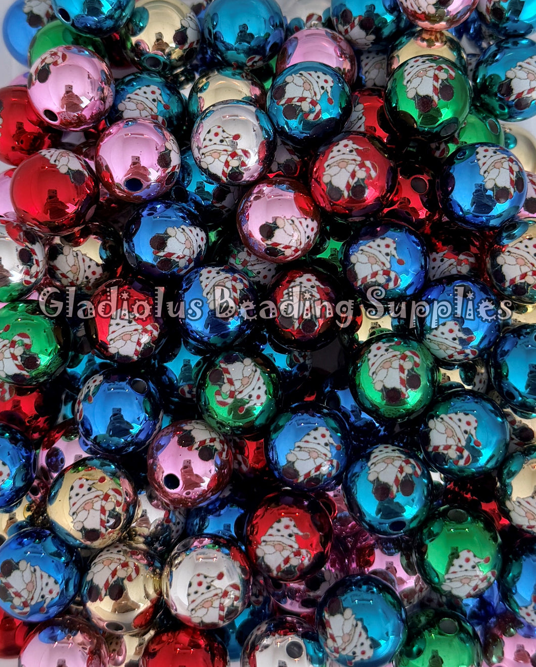 16mm Christmas Gnome Print Beads - Acrylic Beads - Bubblegum Beads - Chunky Beads
