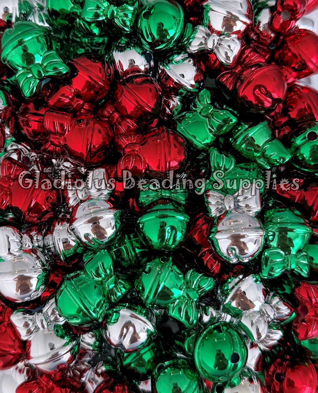 16mm-20mm Christmas Bell Print Beads - Acrylic Beads - Bubblegum Beads - Chunky Beads