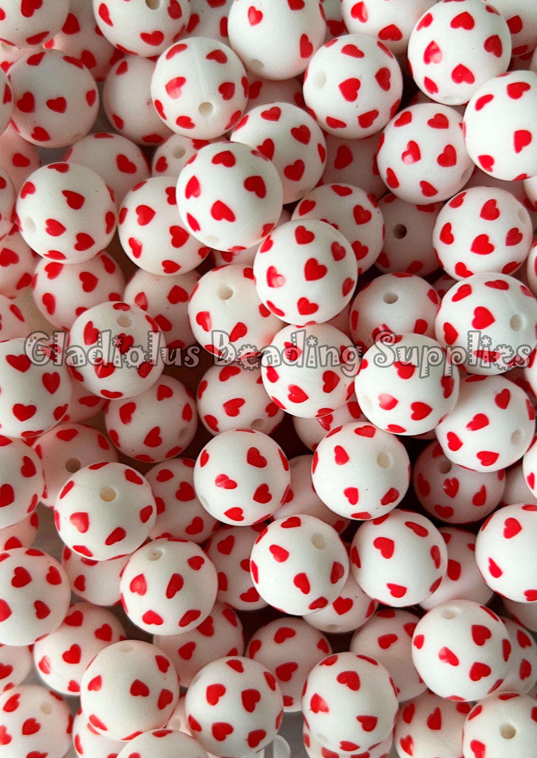 15mm Heart Print Silicone Bead, Loose Beads, Valentine's Day Beads
