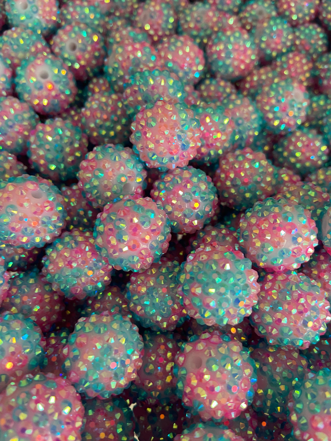 20mm Pink/Blue Rhinestone Beads - Acrylic  Beads - Bubblegum Beads - Chunky Beads