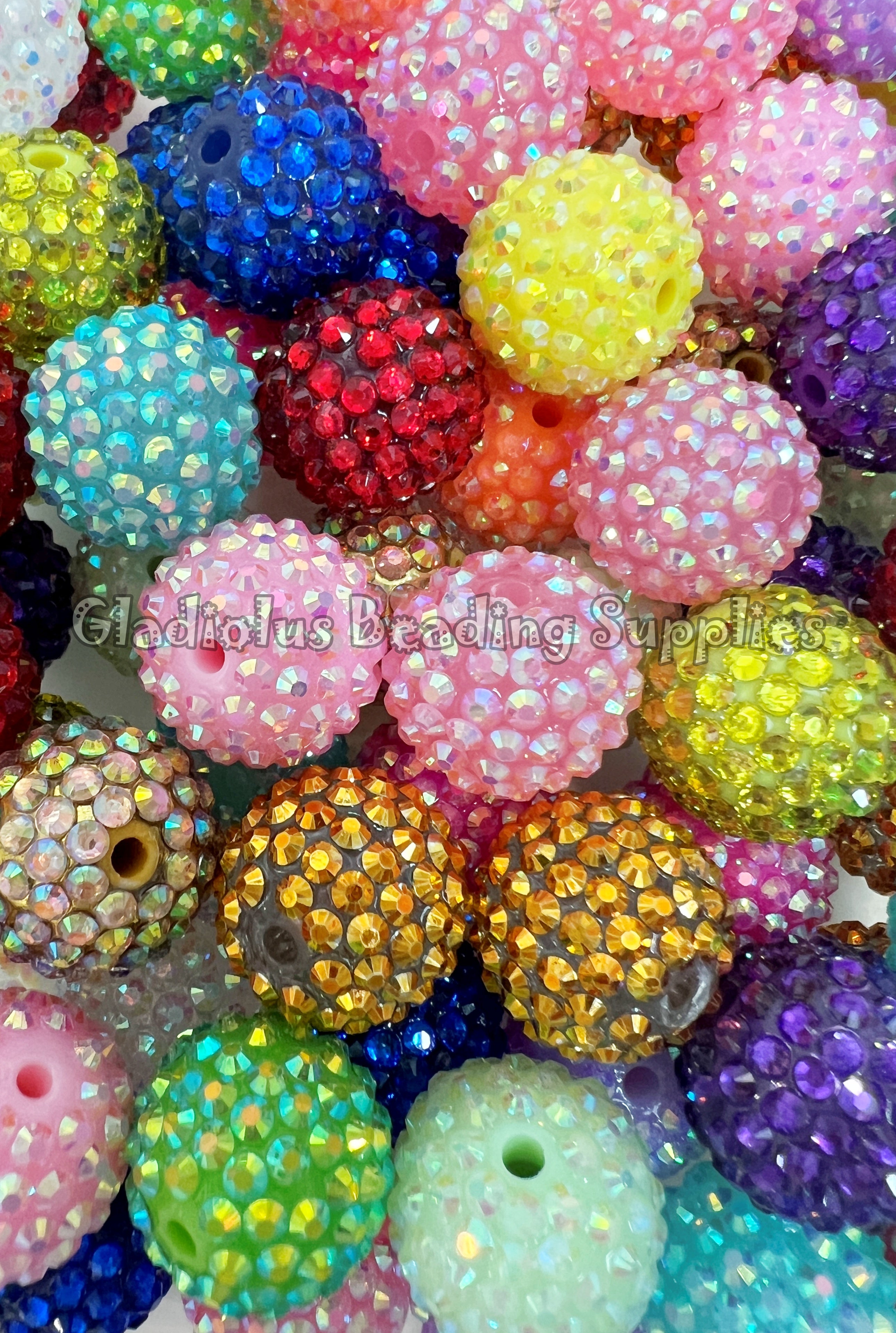 20mm Gold Rhinestone Beads - Acrylic Beads - Bubblegum Beads - Chunky –  Gladiolus Beading Supplies LLC