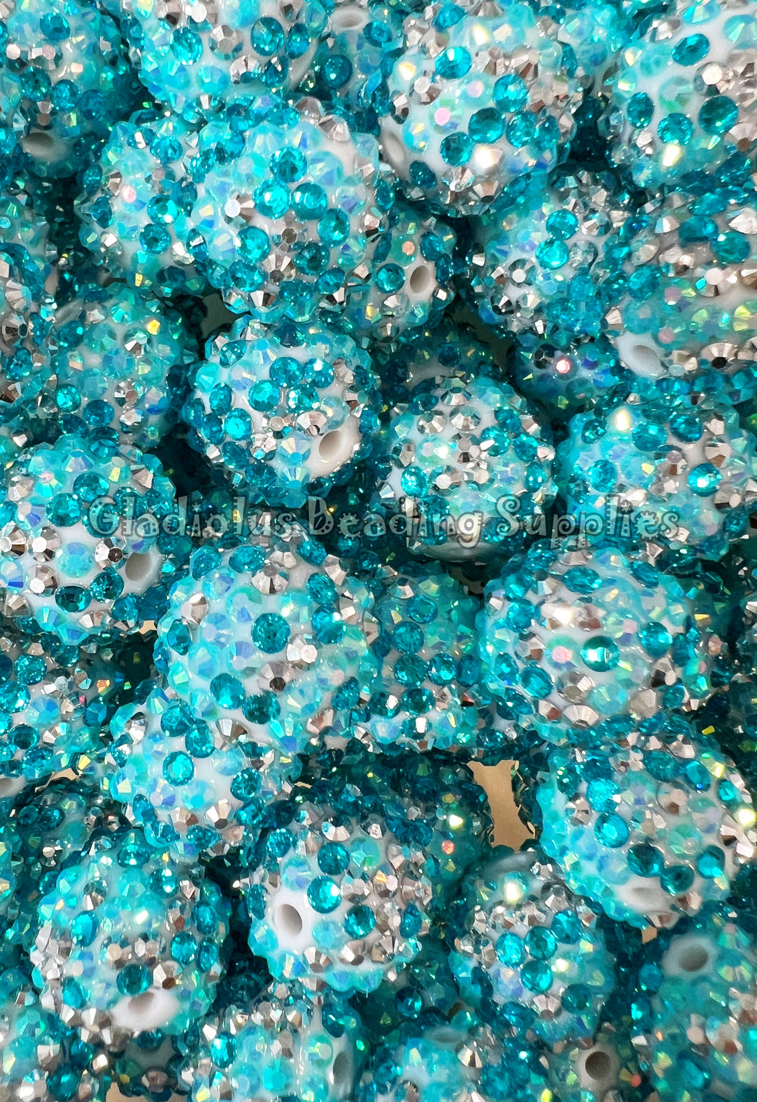 20mm Blue/Silver Dot Rhinestone Beads - Acrylic Beads - Bubblegum Beads - Chunky Beads