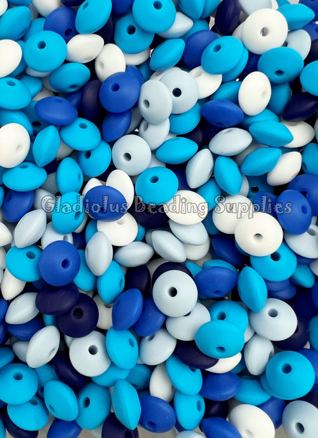 12mm Blue Theme Lentil Beads - Spacer Beads - Silicone Beads