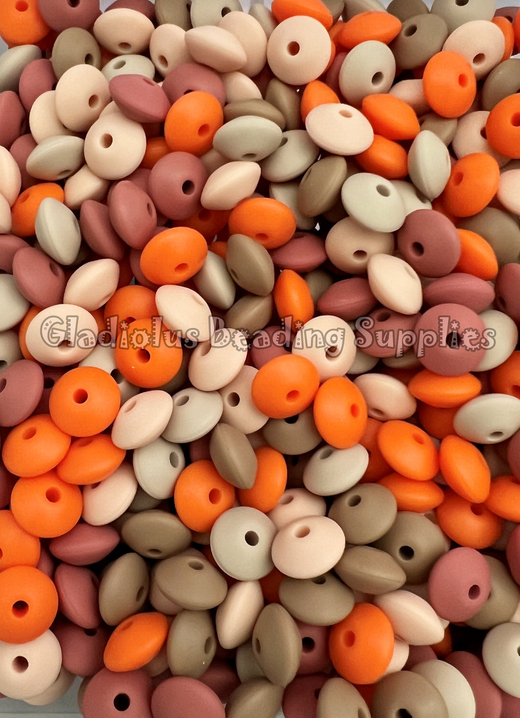 12mm Orange/Cream Theme Lentil Beads - Spacer Beads - Silicone Beads