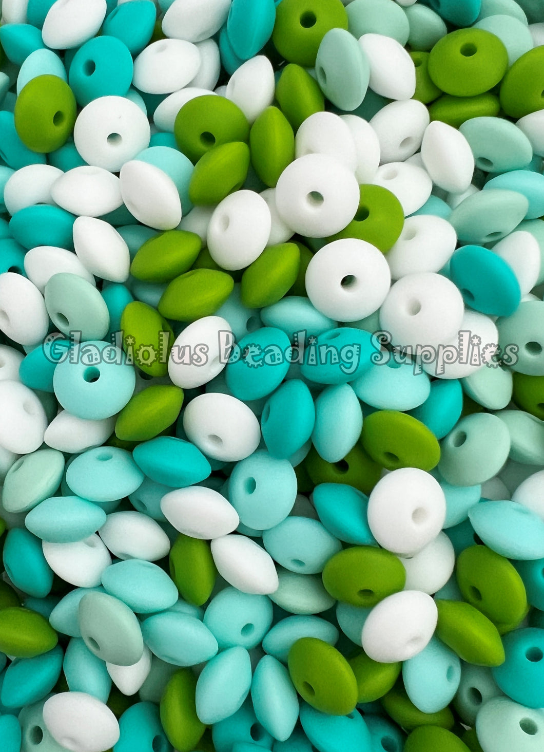 12mm Green/Mint Theme Lentil Beads - Spacer Beads - Silicone Beads