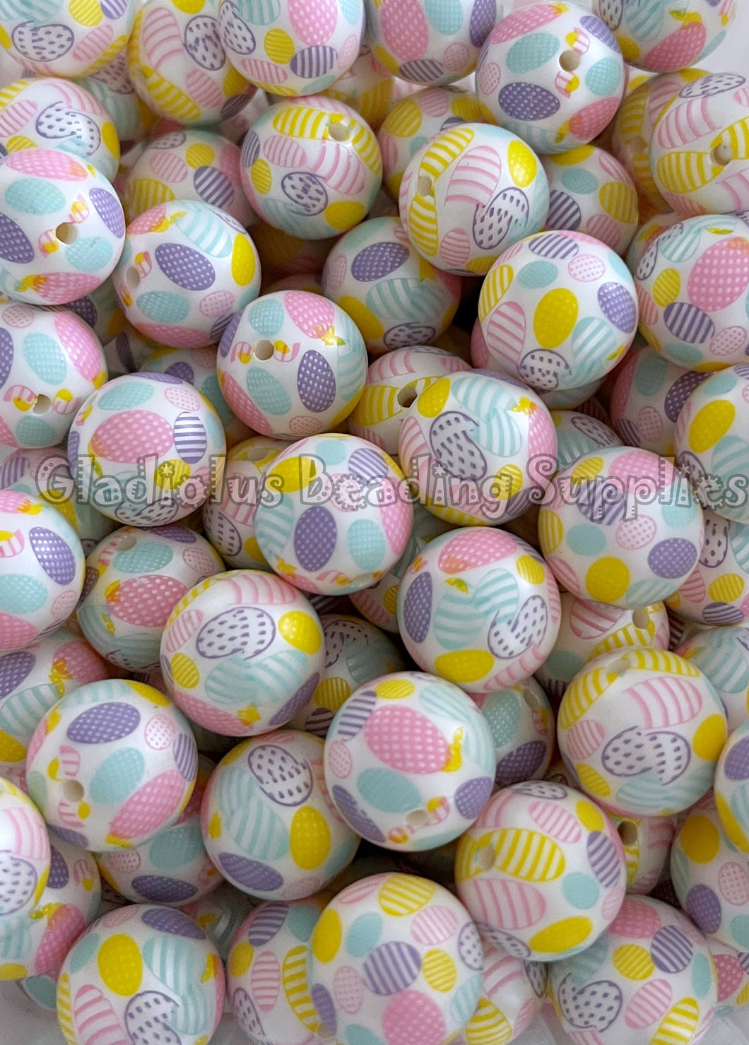 20mm Colorful Easter Egg Matte Print - Acrylic Matte Beads - Bubblegum Beads - Chunky Beads