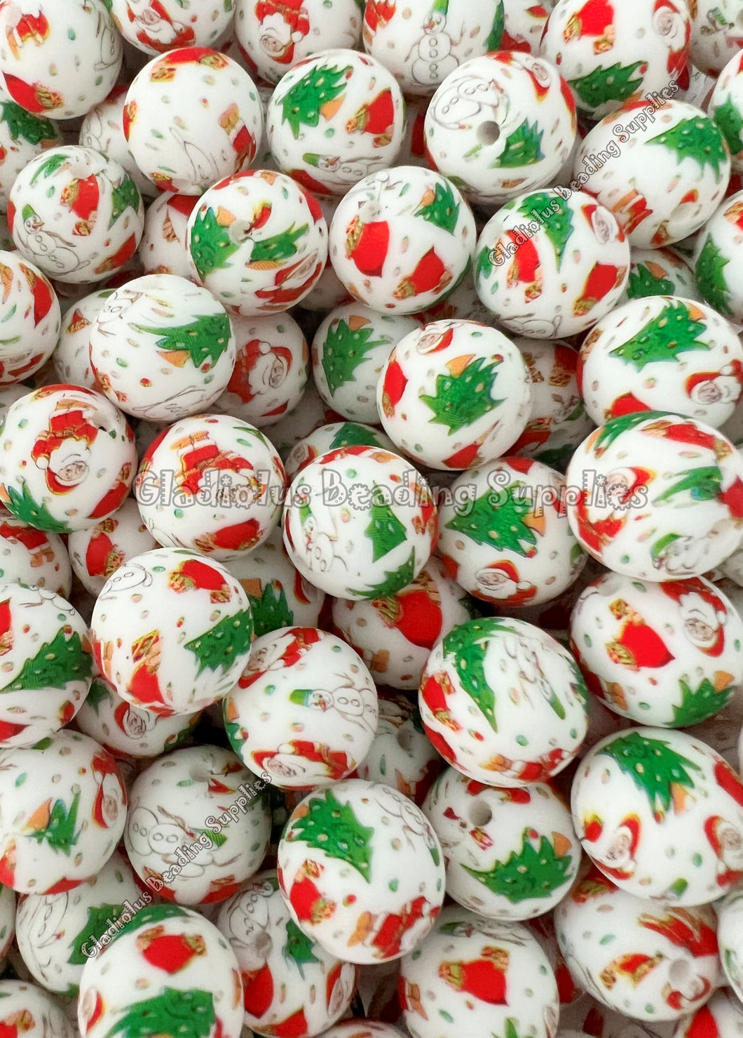 15mm Christmas Print Silicone Bead