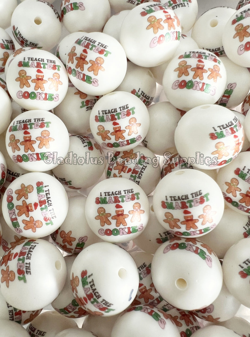 20mm I teach the Smartest Cookies Matte Print - White Acrylic Matte Beads - Bubblegum Beads - Christmas Beads