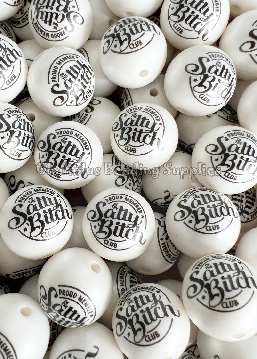 20mm Salty B Matte Print - White Acrylic Matte Beads - Bubblegum Beads - Christmas Beads