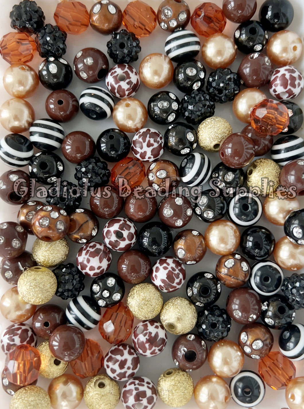 100qty 12mm Brown Cow Mixed Beads - Acrylic Mixed Beads - Bubblegum Beads - Chunky Beads #1234