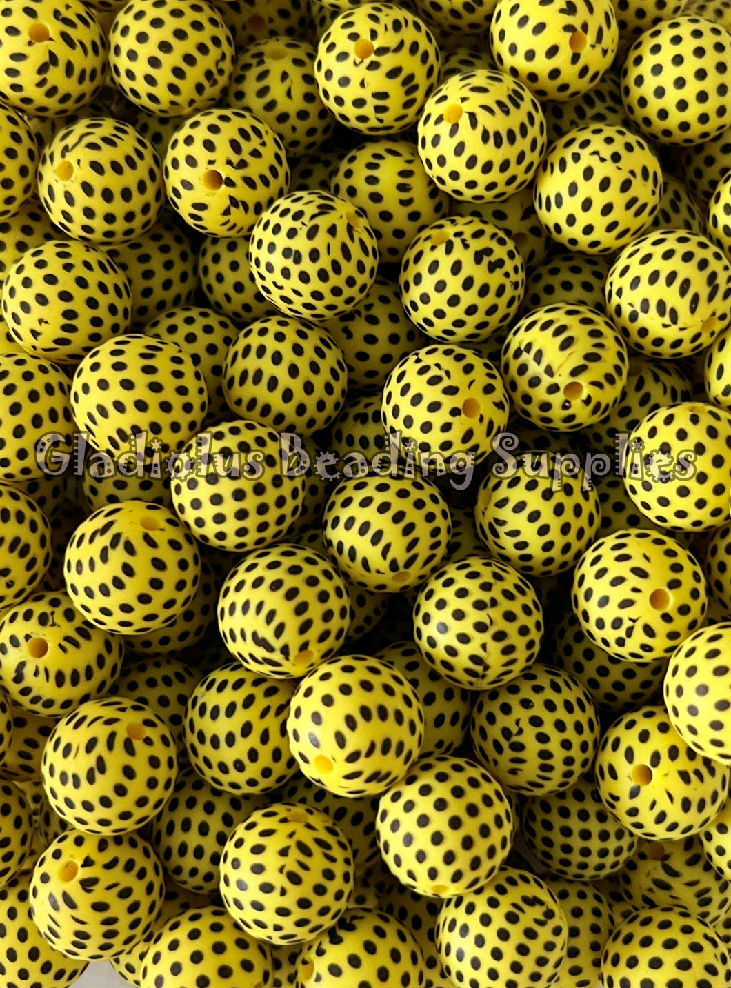 15mm Yellow Dot Print Silicone Bead, Loose Beads - Bee theme