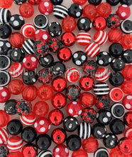 Load image into Gallery viewer, 100qty 12mm Black/Red Mixed Beads - Acrylic Mixed Beads - Bubblegum Beads - Chunky Beads
