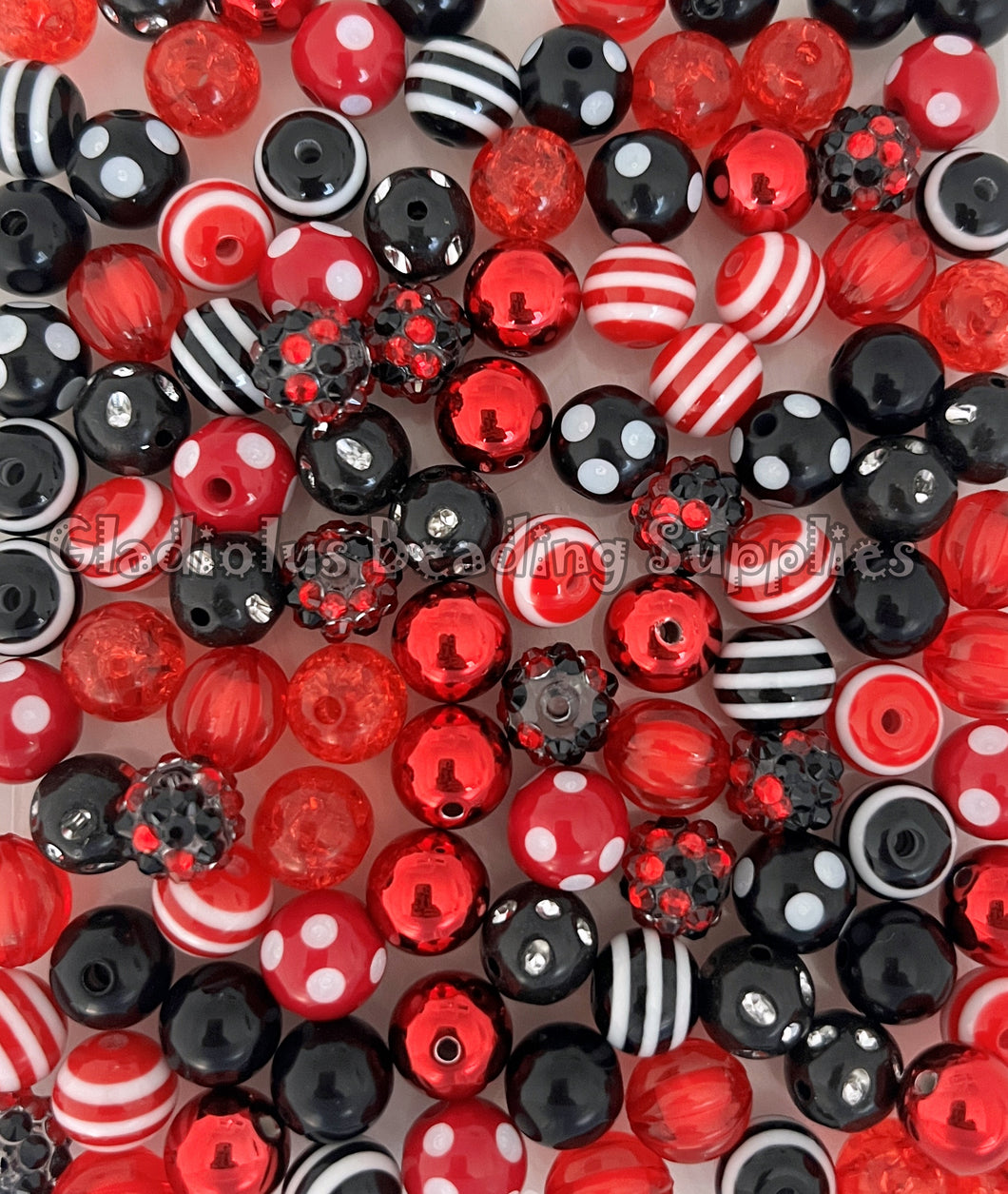 100qty 12mm Black/Red Mixed Beads - Acrylic Mixed Beads - Bubblegum Beads - Chunky Beads