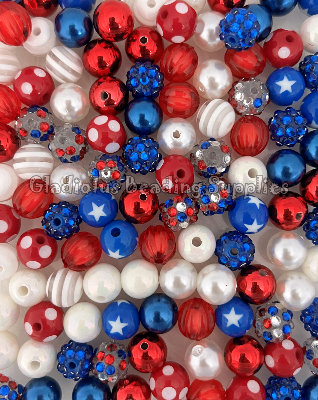 100qty 12mm 4th of July Mixed Beads - Acrylic Mixed Beads - Bubblegum Beads - Chunky Beads