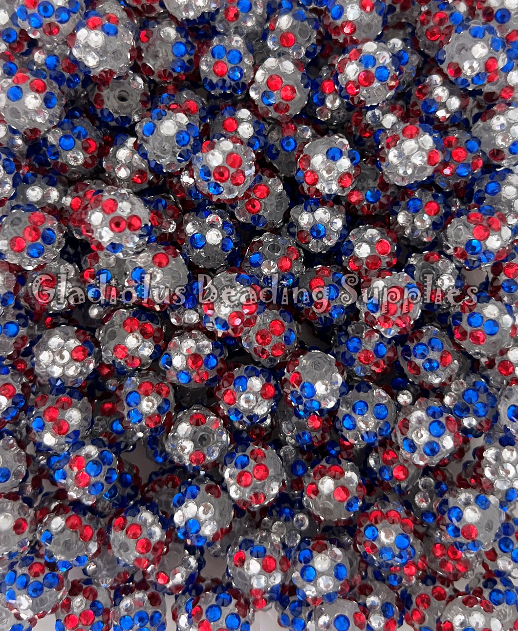 25 Qty 12mm Blue/Red Rhinestone Acrylic Beads - Acrylic Rhinestone Beads - Bubblegum Beads