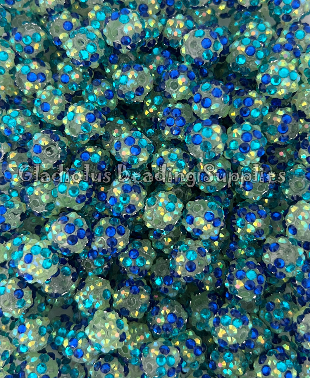 25 Qty 12mm Teal/Blue Rhinestone Acrylic Beads - Acrylic Rhinestone Beads - Bubblegum Beads