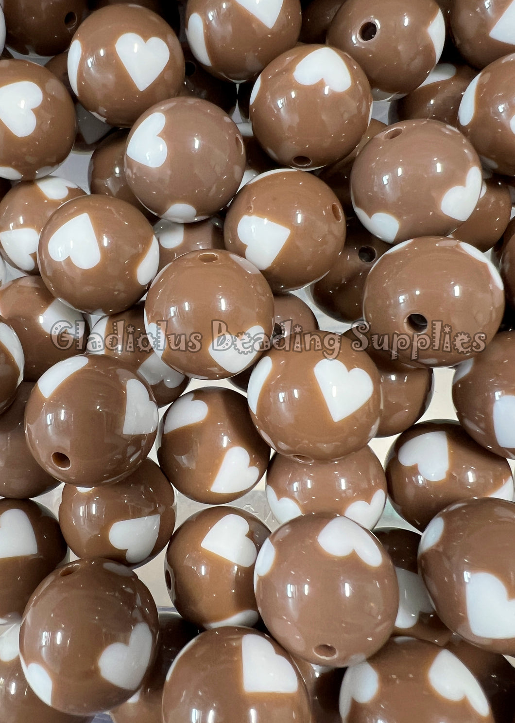 20mm Brown Solid Heart Print - Acrylic Beads - Bubblegum Beads - Chunky Beads