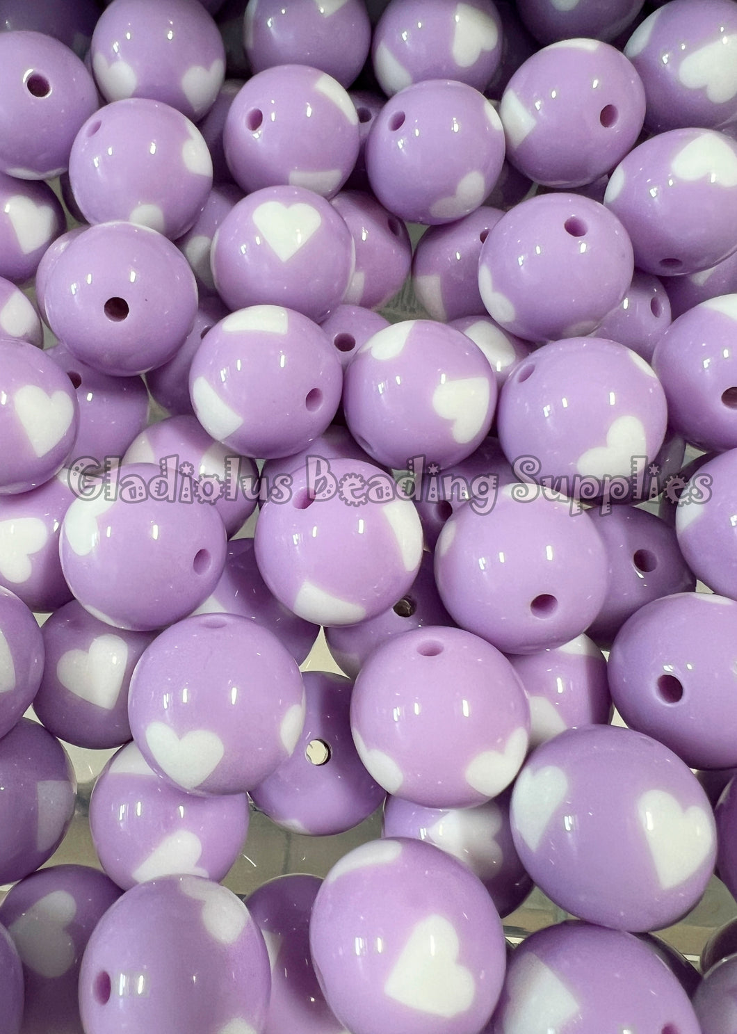 20mm Light Purple Solid Heart Print - Acrylic Beads - Bubblegum Beads - Chunky Beads