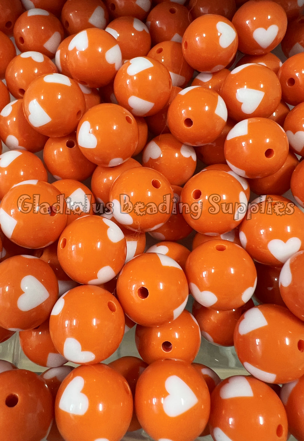 20mm Orange Solid Heart Print - Acrylic Beads - Bubblegum Beads - Chunky Beads