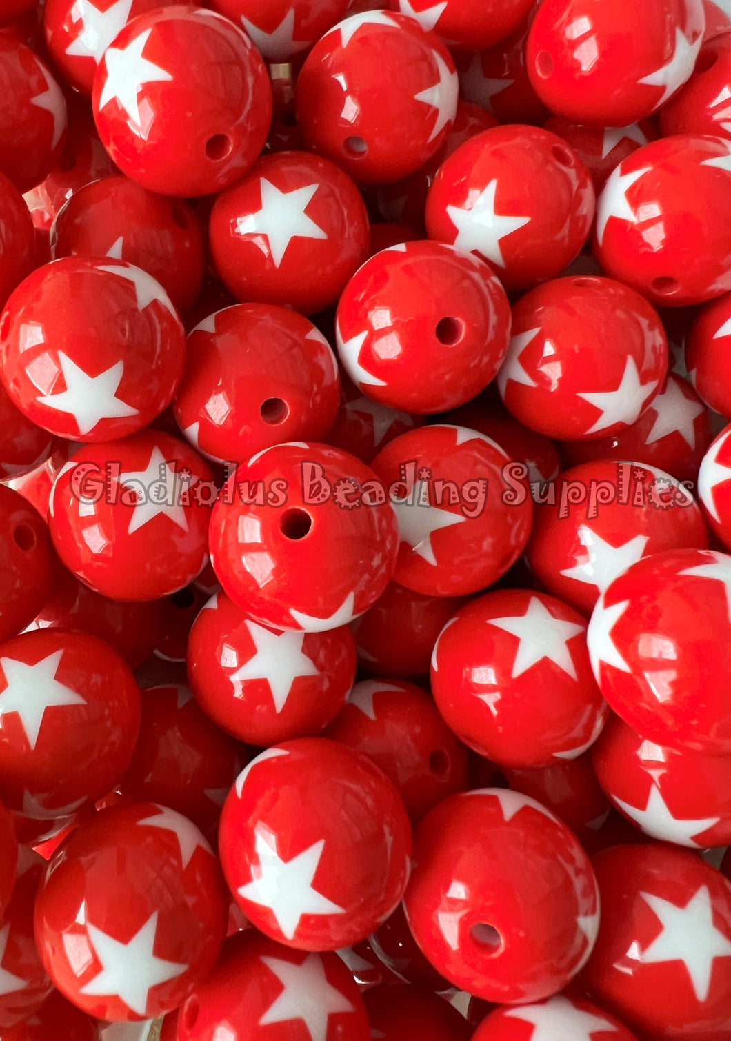 20mm Red Solid Star Print - Acrylic Beads - Bubblegum Beads - Chunky Beads