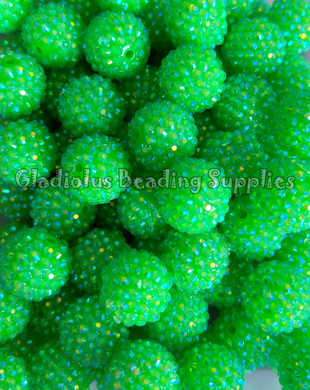 20mm Bright Green Rhinestone Beads - Acrylic Beads - Bubblegum Beads - Chunky Beads