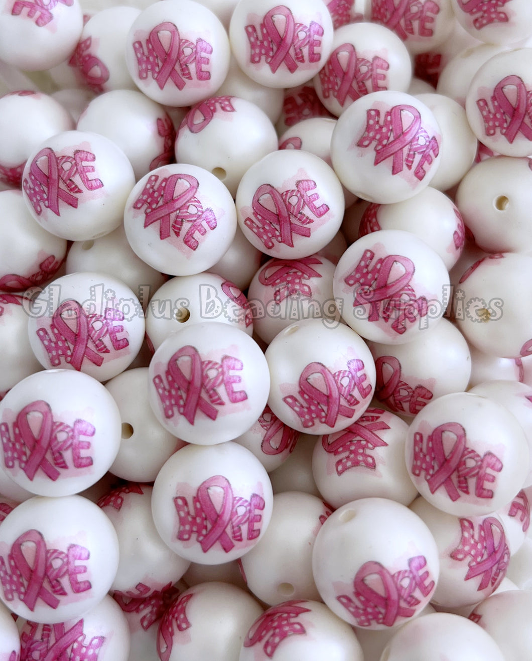 20mm Hope Matte Print - White Acrylic Matte Beads - Bubblegum Beads - Chunky Beads