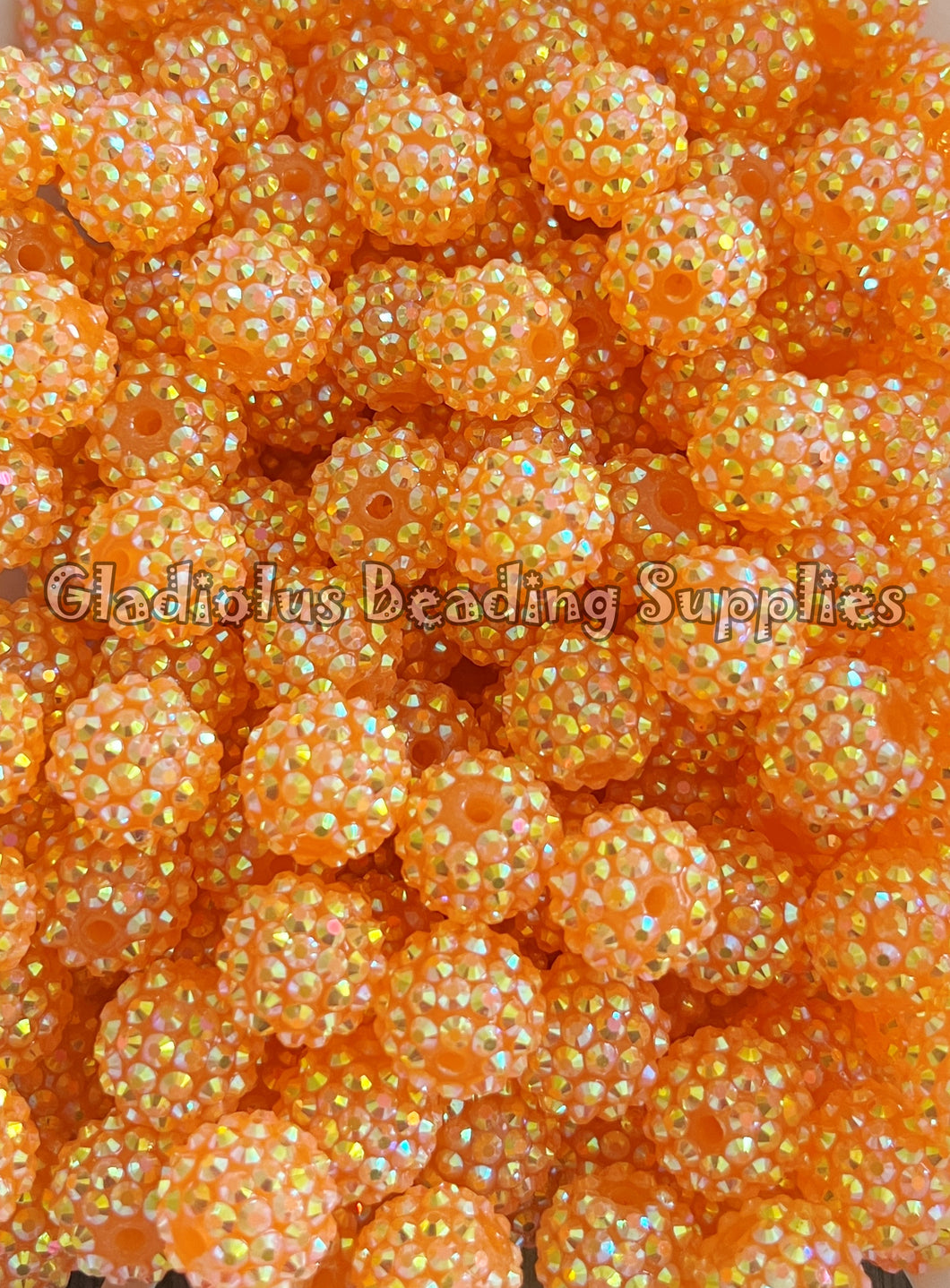 16mm Light Orange Rhinestone Beads - Acrylic Beads - Bubblegum Beads - Chunky Beads