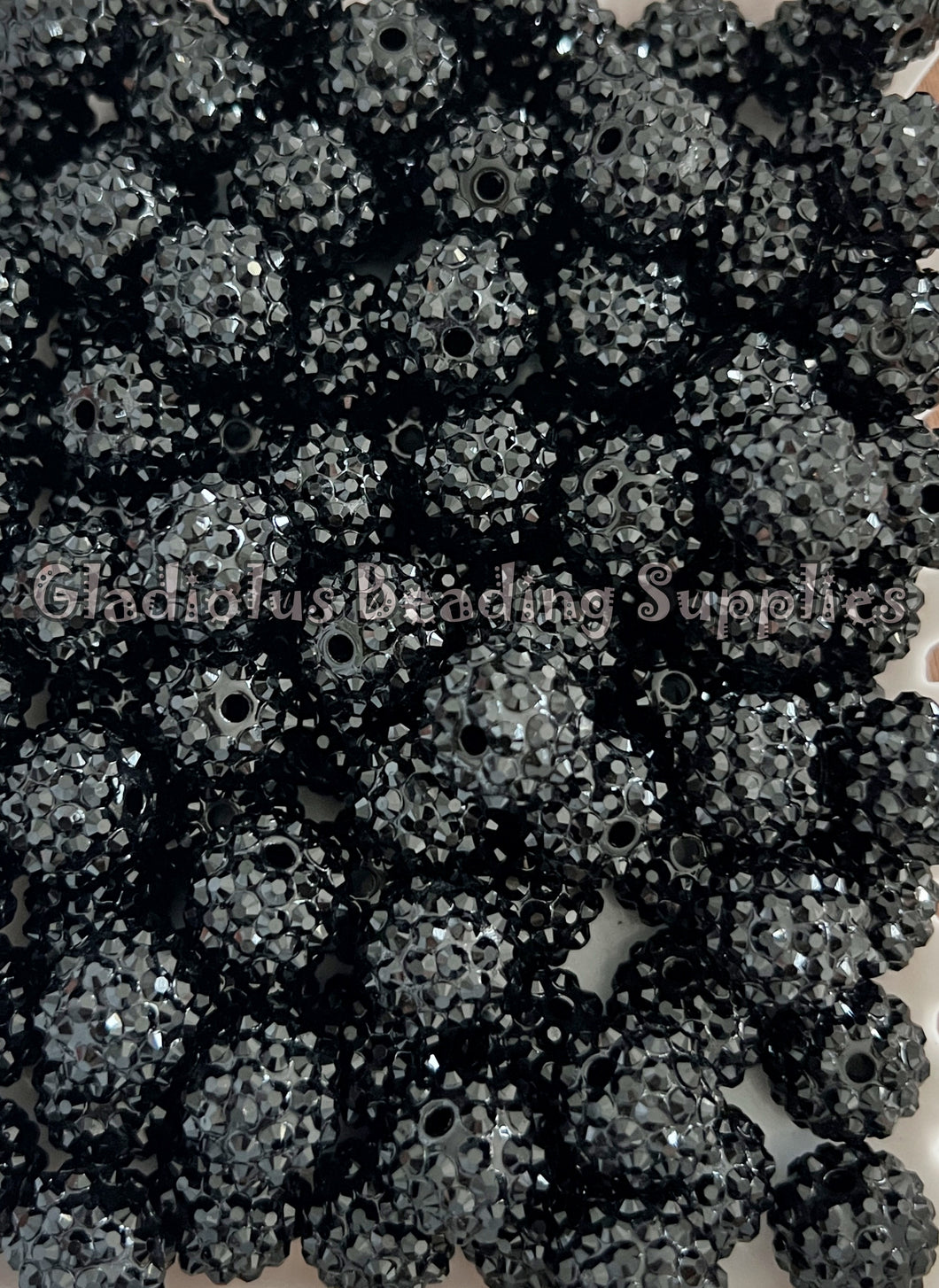 16mm Black Rhinestone Beads - Acrylic Beads - Bubblegum Beads - Chunky Beads