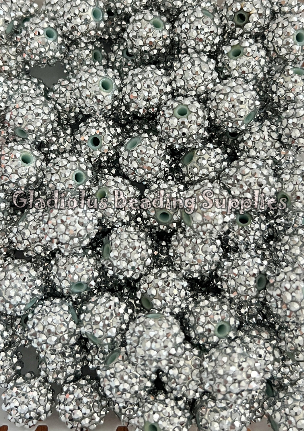 16mm Silver Rhinestone Beads - Acrylic Beads - Bubblegum Beads - Chunky Beads