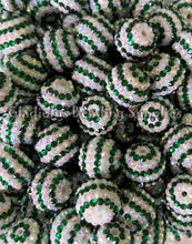 Load image into Gallery viewer, 20mm Green/White Striped Rhinestone Beads - Acrylic  Beads - Bubblegum Beads - Chunky Beads
