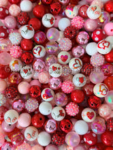 Load image into Gallery viewer, Assorted Valentine-themed beads in red, pink, and white with 'I love you' and heart designs.
