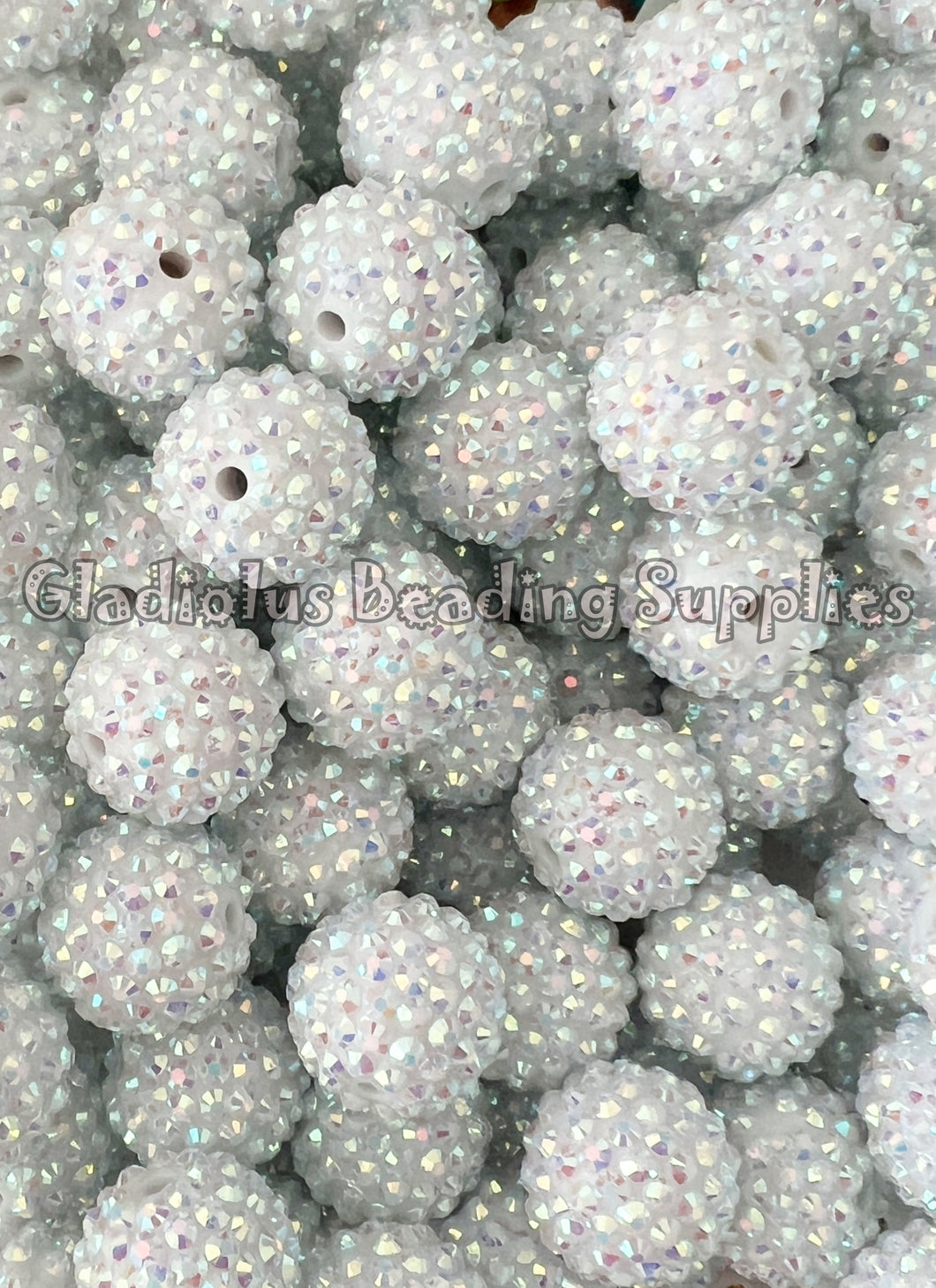 20mm Solid White AB Rhinestone Beads - Acrylic Beads - Bubblegum Beads - Chunky Beads