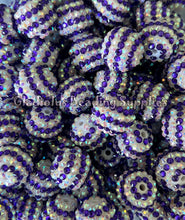 Load image into Gallery viewer, 20mm Purple/White Striped Rhinestone Beads - Acrylic  Beads - Bubblegum Beads - Chunky Beads
