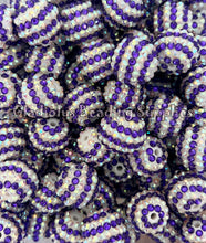 Load image into Gallery viewer, 20mm Purple/White Striped Rhinestone Beads - Acrylic  Beads - Bubblegum Beads - Chunky Beads
