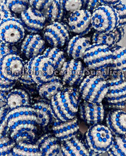 Load image into Gallery viewer, 20mm Blue/White Striped Rhinestone Beads - Acrylic  Beads - Bubblegum Beads - Chunky Beads

