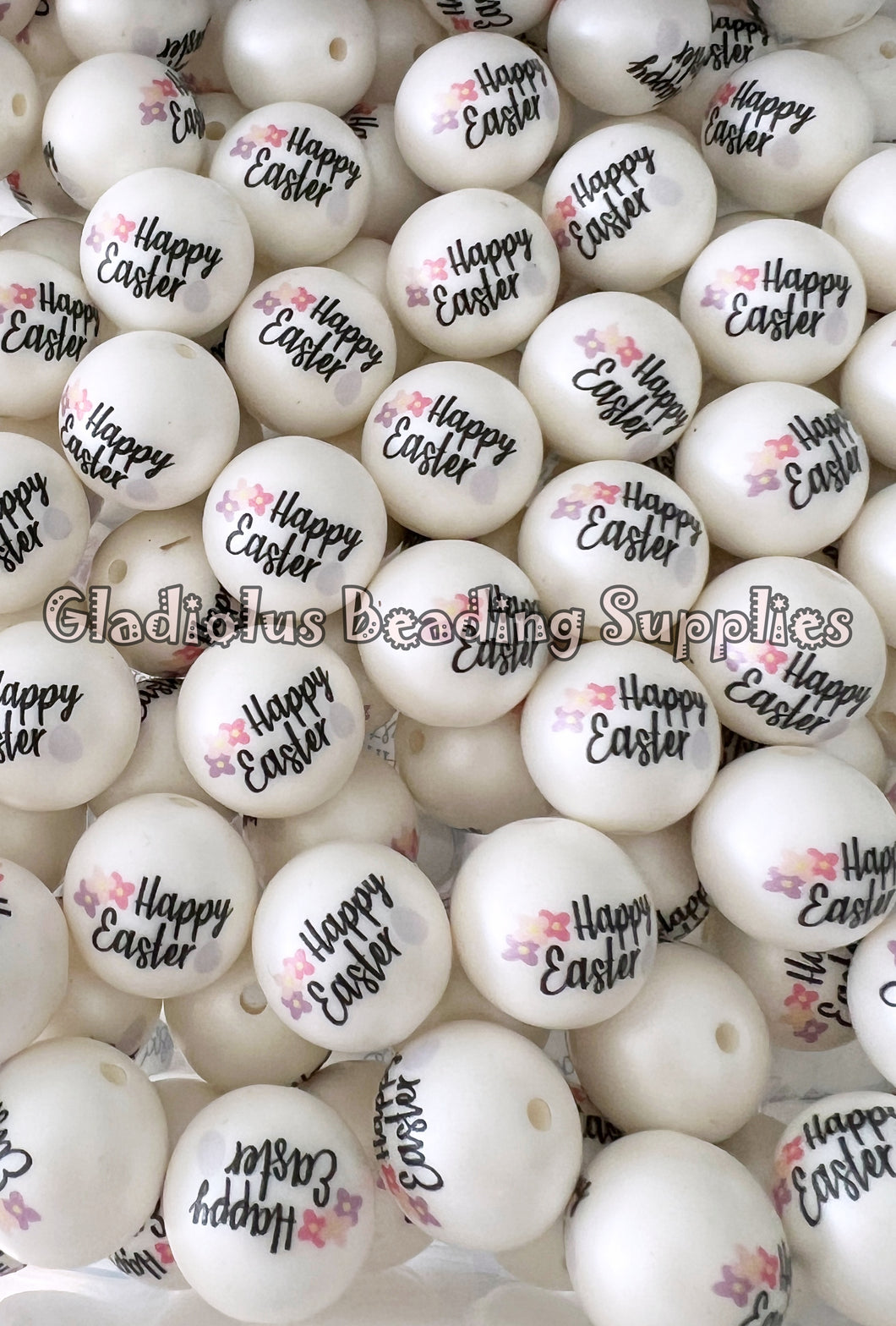 20mm Happy Easter Matte Print - White Acrylic Matte Beads - Bubblegum Beads - Chunky Beads
