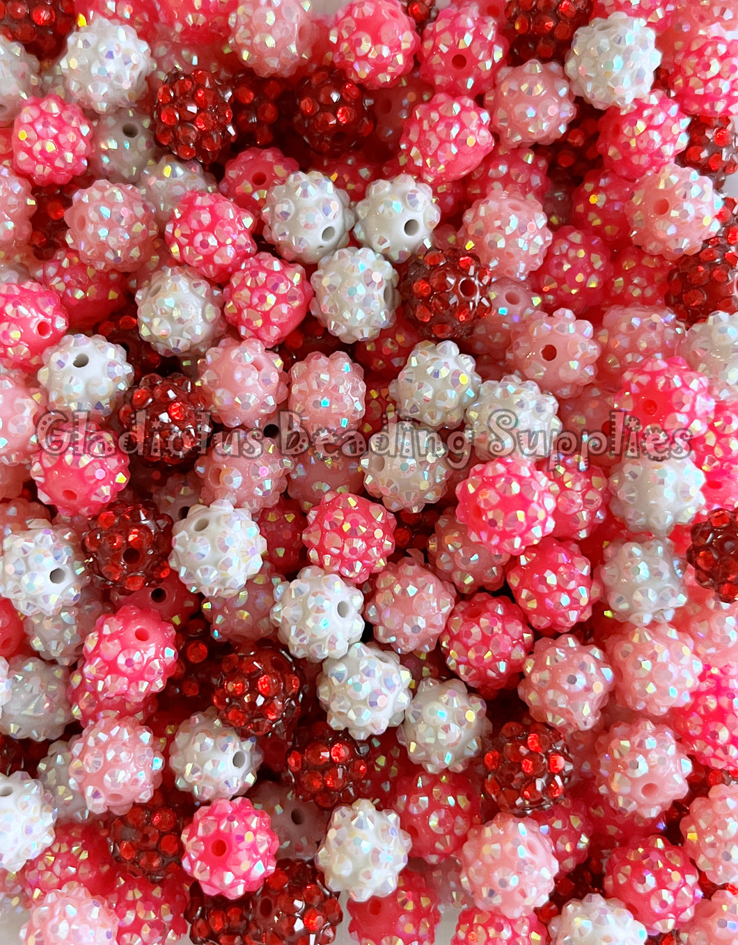 12mm Valentine Mixed Rhinestone Acrylic Beads - Acrylic Rhinestone Beads - Bubblegum Beads