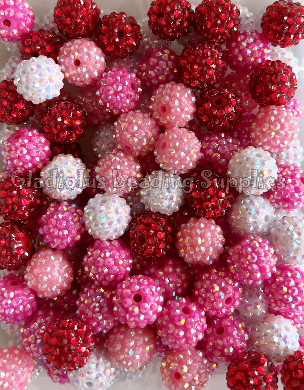 16mm Mixed Valentine Rhinestone Beads - Acrylic Beads - Bubblegum Beads - Chunky Beads