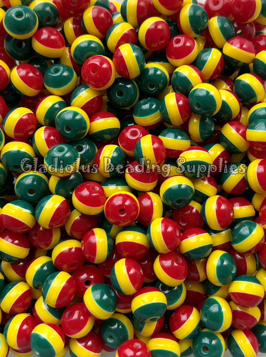 12mm Red/Green Striped Acrylic Beads - Acrylic Striped Beads - Bubblegum Beads - Chunky Beads