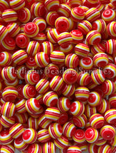 Load image into Gallery viewer, 12mm Red/Yellow Striped Acrylic Beads - Acrylic Striped Beads - Bubblegum Beads - Chunky Beads
