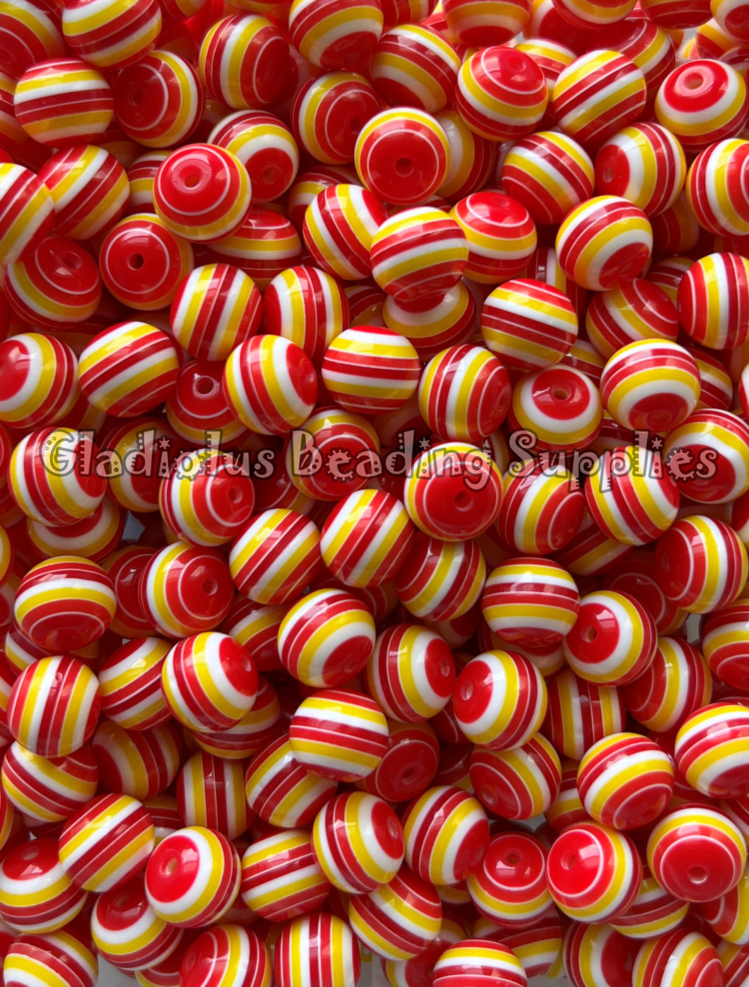 12mm Red/Yellow Striped Acrylic Beads - Acrylic Striped Beads - Bubblegum Beads - Chunky Beads