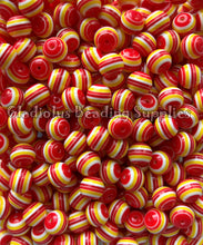 Load image into Gallery viewer, 12mm Red/Yellow Striped Acrylic Beads - Acrylic Striped Beads - Bubblegum Beads - Chunky Beads
