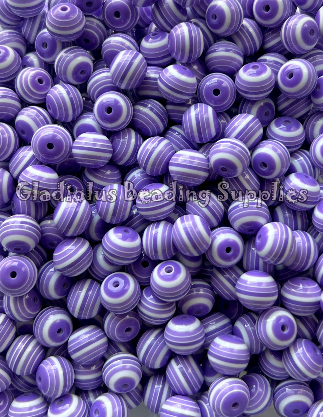 12mm Purple/White Striped Acrylic Beads - Acrylic Striped Beads - Bubblegum Beads - Chunky Beads