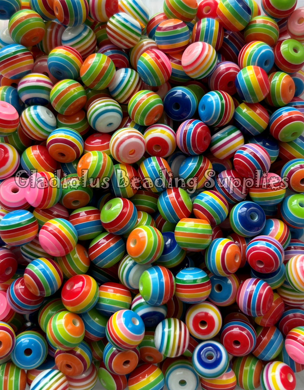 12mm Mixed Rainbow Striped Acrylic Beads - Acrylic Striped Beads - Bubblegum Beads - Chunky Beads