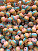 Load image into Gallery viewer, 12mm Pastel Striped Acrylic Beads - Acrylic Striped Beads - Bubblegum Beads - Chunky Beads
