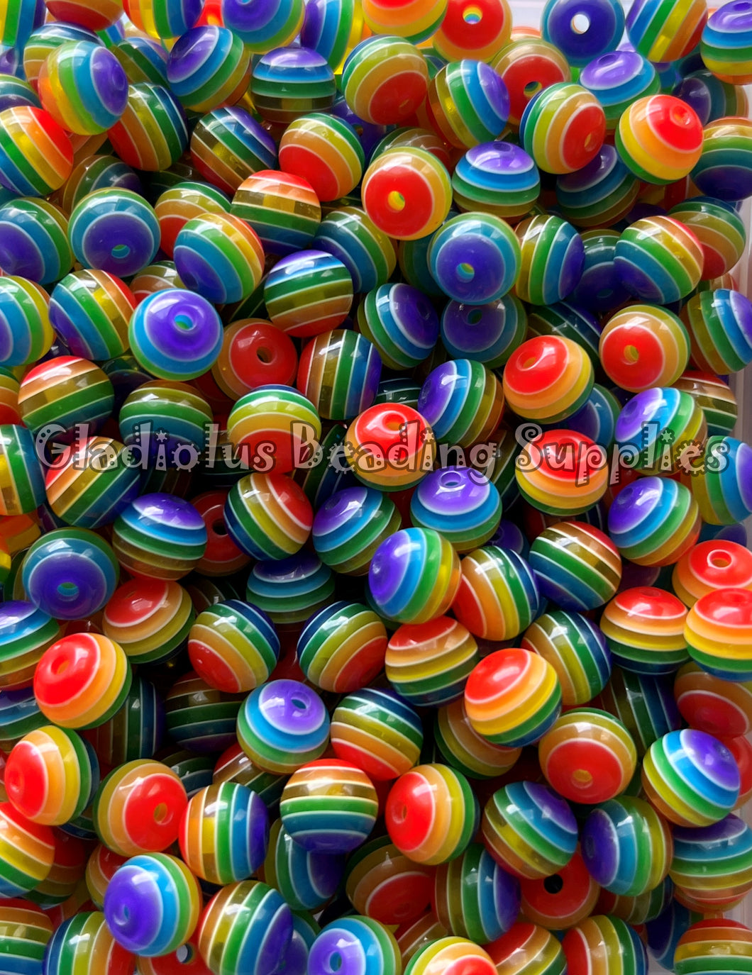 12mm Clear Rainbow Striped Acrylic Beads - Acrylic Striped Beads - Bubblegum Beads - Chunky Beads