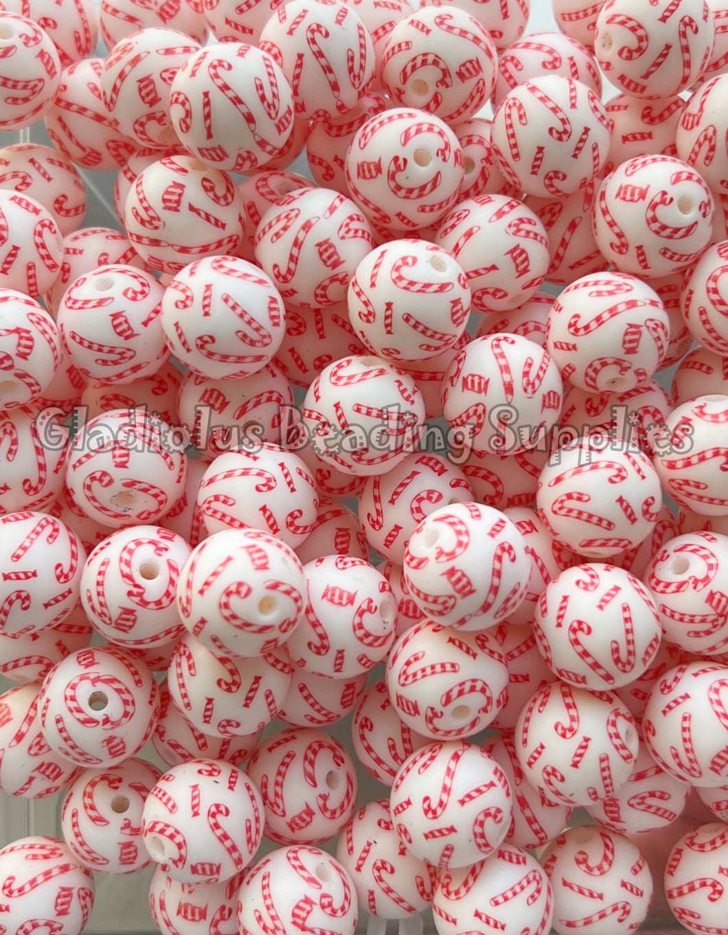 15mm Christmas Candy Cane Print Silicone Bead